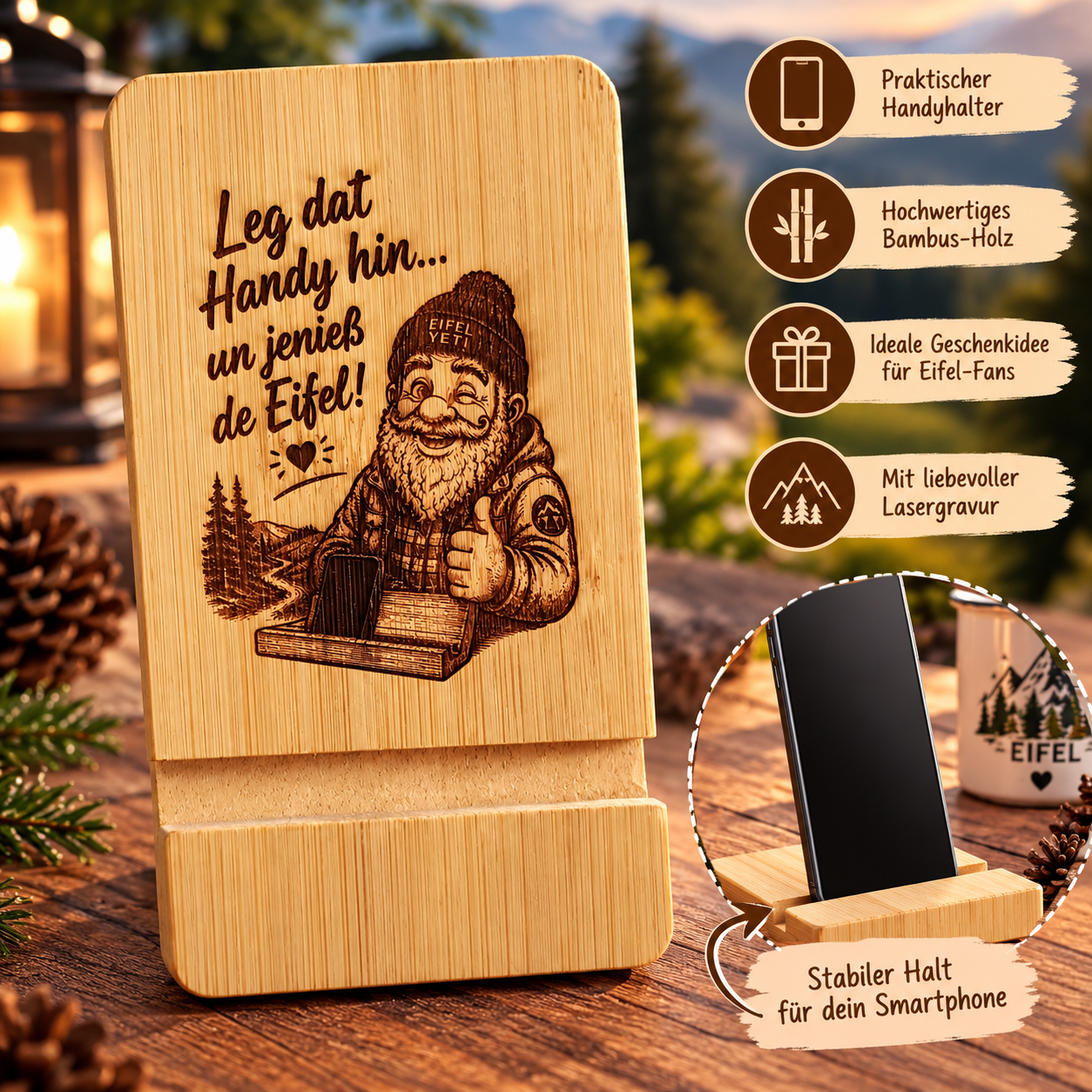 Handyhalter mit lustigem Spruch