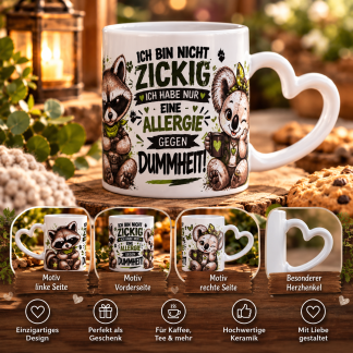 Grüne Rook-&-Kiki-Tasse mit dem Spruch „Ich bin nicht zickig“