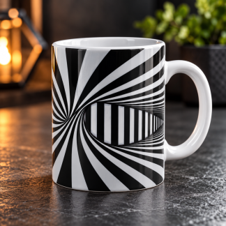 3D Illusion Tasse – Schwarz-Weiß Spirale mit Tunnel-Effekt